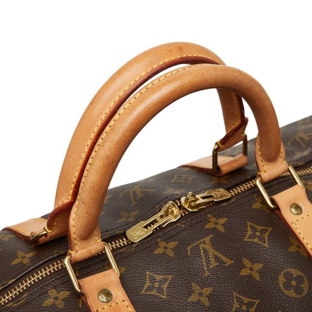LOUIS VUITTON Authentic Brown Monogram Leather Keepall 60 Boston Bag - Picture 9 of 12